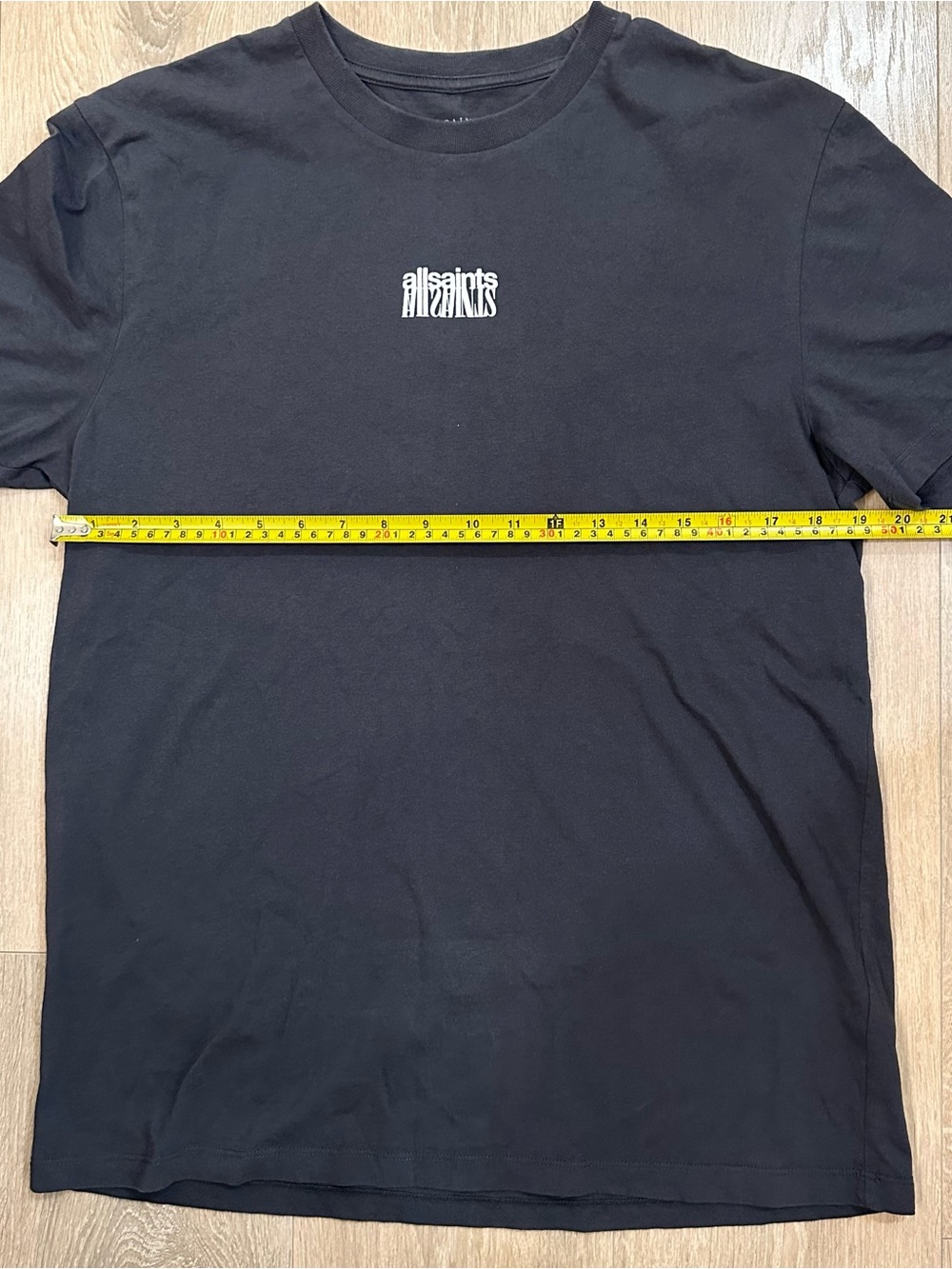 All Saints Dark Gray Short Sleeve Tee with Center White Chest Logo Men’s XS - Picture 5 of 6